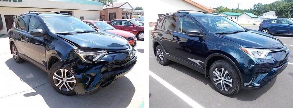 before and after photo of a Toyota at Bates Collision