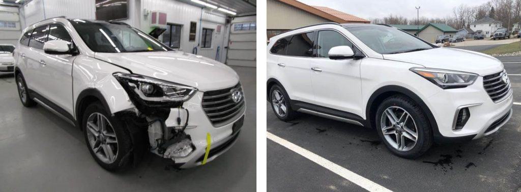 before and after photo of a Hyundai at Bates Collision